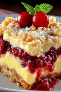 Kirschkuchen mit Streuseln und Vanillepudding