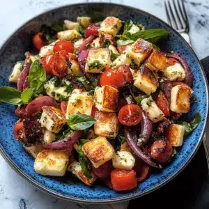 Kritharaki-Salat mit Halloumi-Croutons