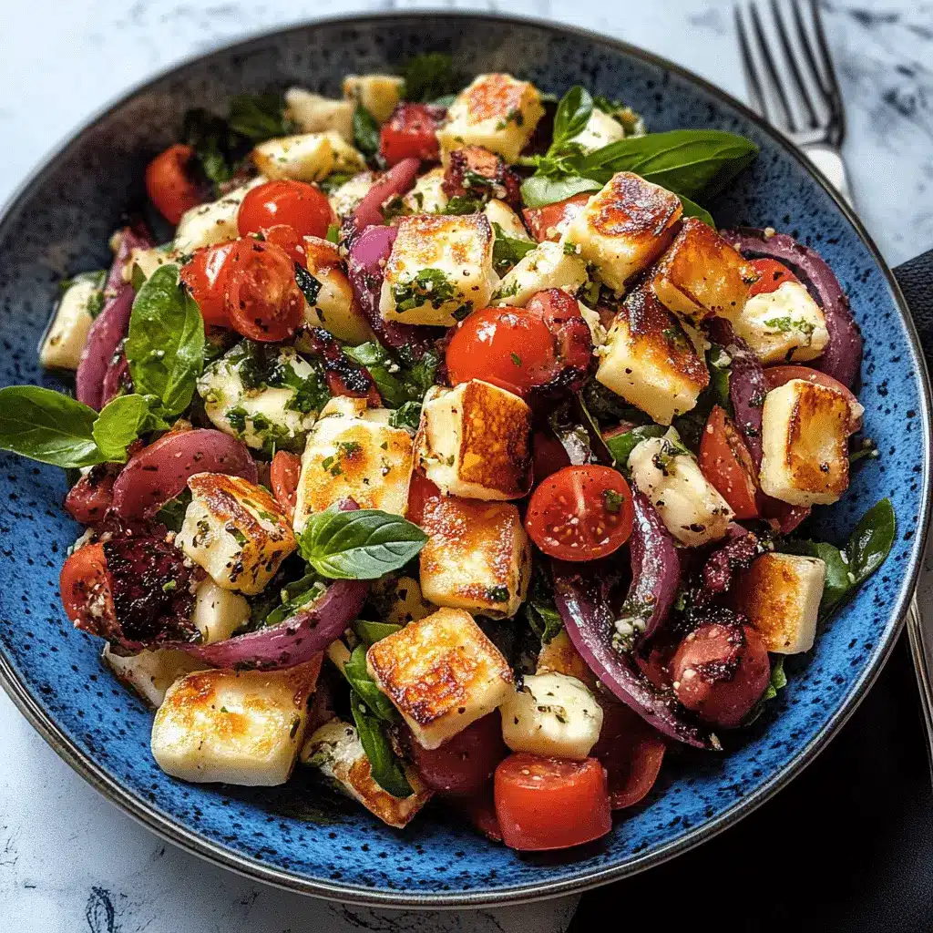 Kritharaki-Salat mit Halloumi-Croutons