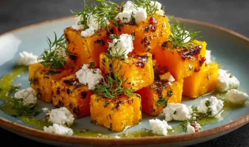 Kürbiswürfel aus dem Ofen mit Feta – Gesunde Herbstbeilage