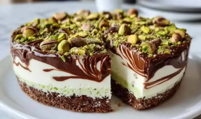 No-Bake Pistazien-Schokoladen-Käsekuchen – Cremiges Dessert Rezept