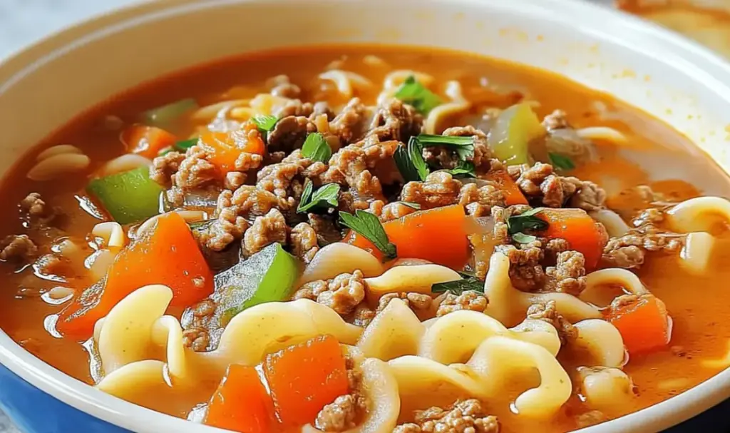 Wärmende Nudel-Hack-Suppe für kalte Tage
