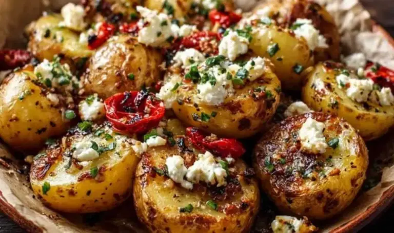 Ofen-Kartoffeln mit Feta, Paprika und Knoblauch