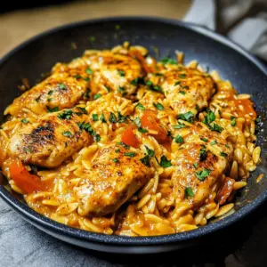 Orzo-Pfanne mit Paprikahuhn