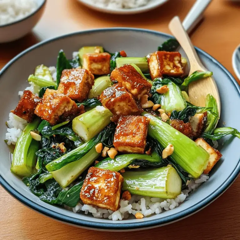 Gebratener Pak Choi mit knusprigem Tofu und Reis