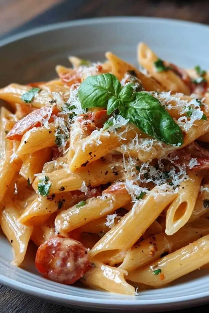 Penne al Baffo - Cremige Pasta mit Schinken und Tomaten-Sahne-Sauce 2 Penne al Baffo Rezept