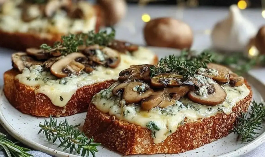 Knusprige Käse-Champignon-Knoblauch-Toasts