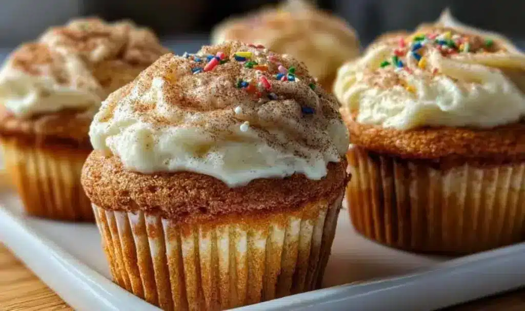 Saftige Vanille-Zimt-Cupcakes mit Cheesecake-Kern und Streuseln