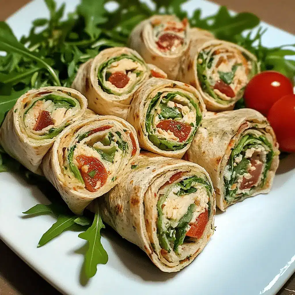 Vegetarische Wrap-Röllchen mit Rucola und Tomaten