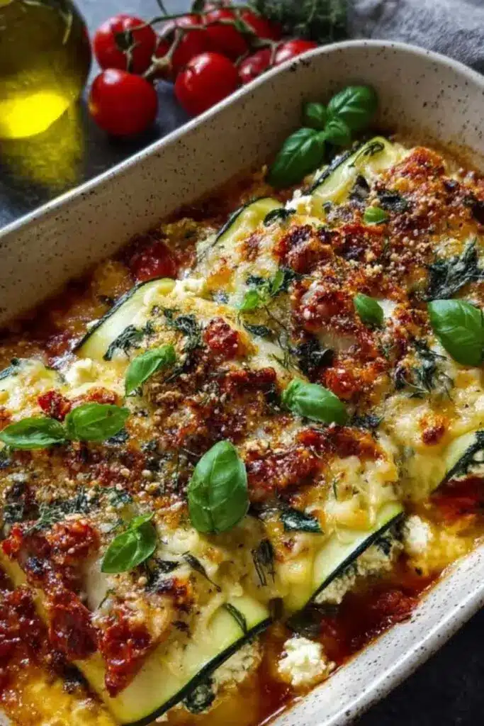 Zucchini Cannelloni mit Feta und Spinat