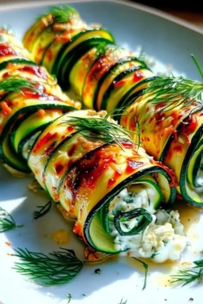 Zucchiniröllchen Feta Kräuter Creme