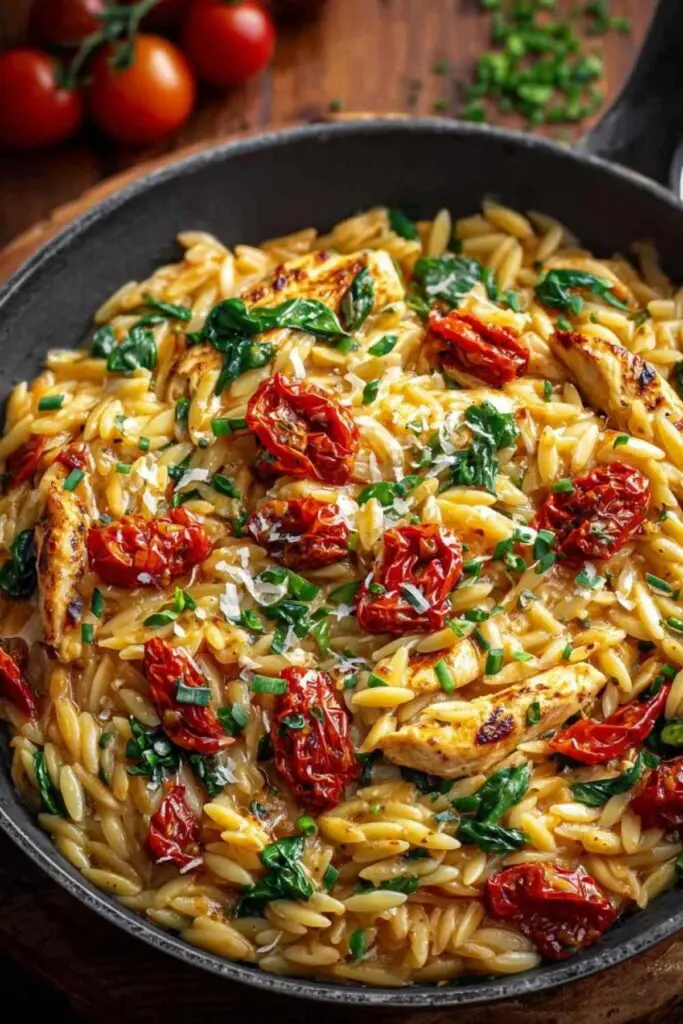 cremige hähnchen orzo pfanne rezept