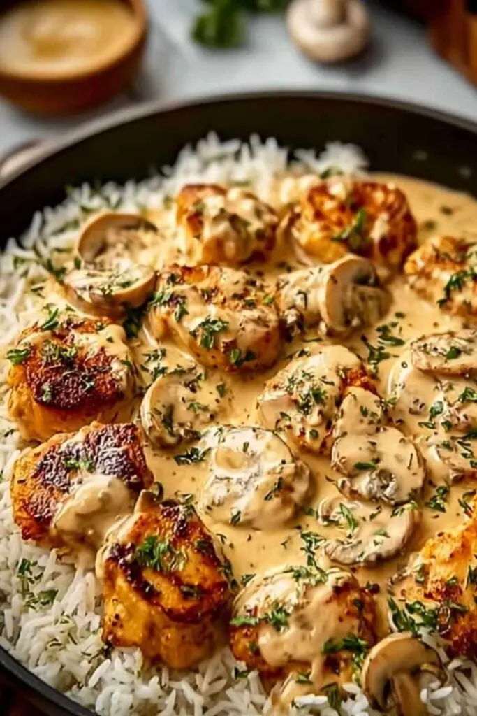 cremiges hähnchen mit reis