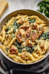 Gesunde Knoblauch-Parmesan-Hähnchen-Pasta