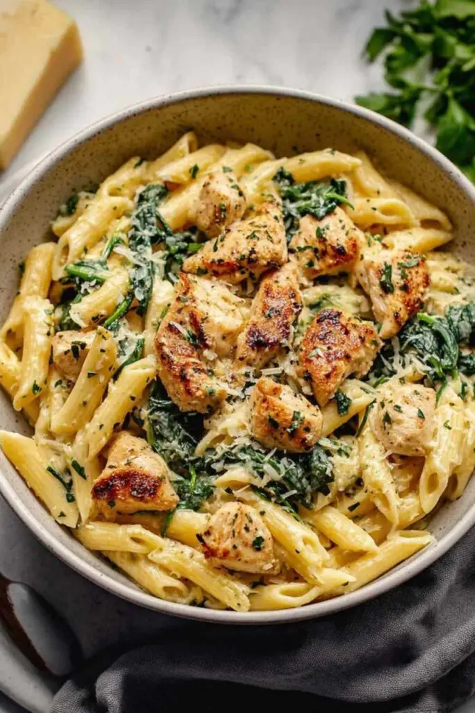 gesunde knoblauch parmesan hähnchen pasta