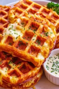 Zwiebel-Käse-Waffeln mit Knoblauchrahm
