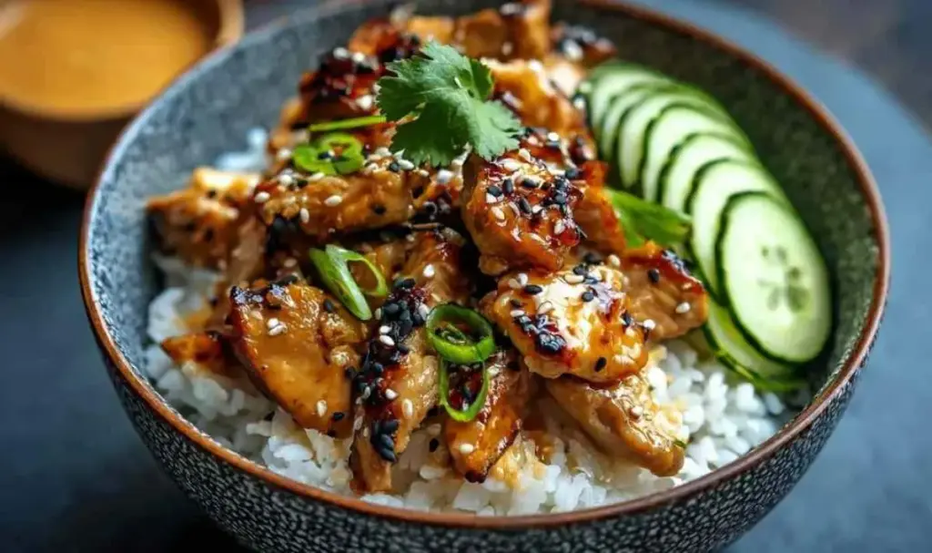 Scharfe Honig-Ingwer-Hühnchen-Bowl – Schnelles Abendessen