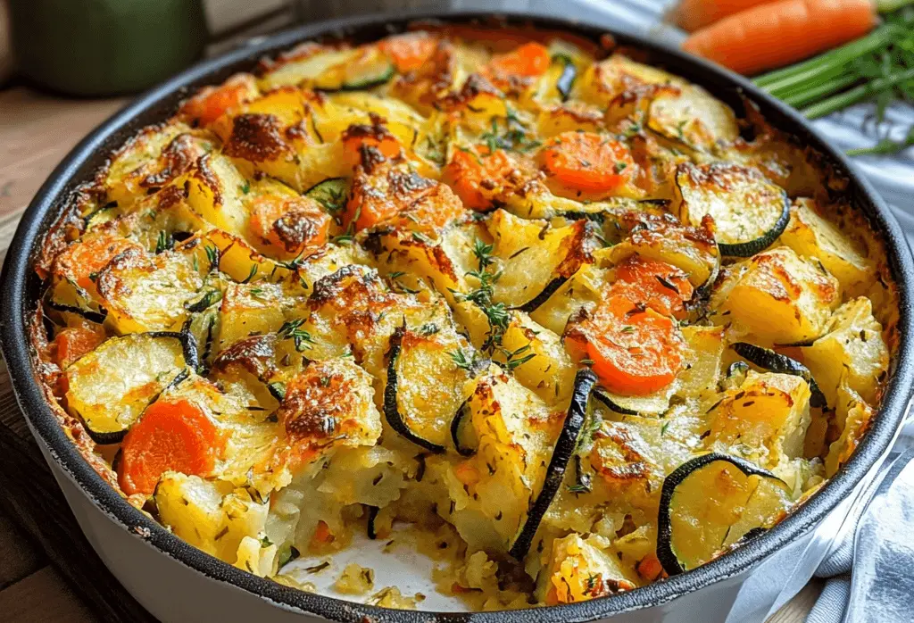 Vegetarischer Kartoffelauflauf mit Zucchini, Karotten und Zwiebeln 2 vegetarischer kartoffelauflauf rezept