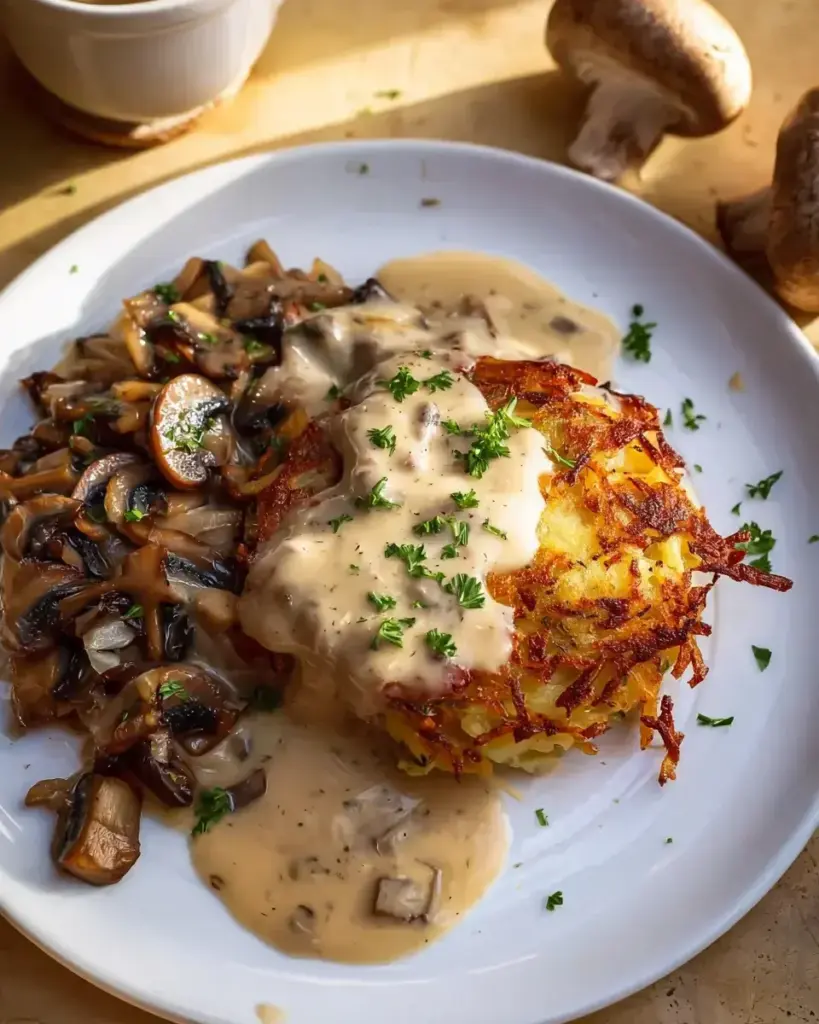 Kartoffelrösti mit Pilzrahmsauce