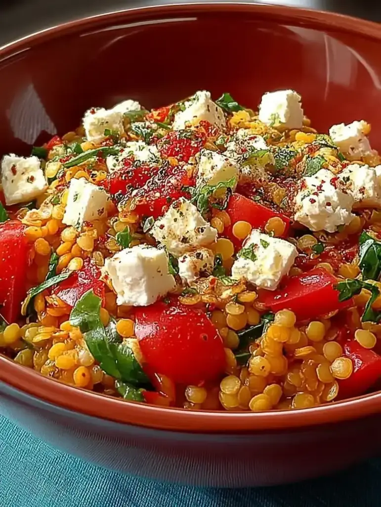 Roter Linsensalat mit Fetakäse